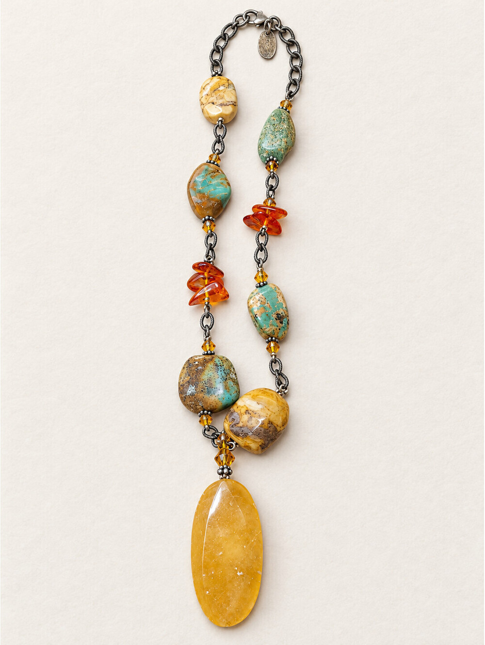 Silpada 925 Sterling Silver Mixed Stone Statement Necklace Teal Amber 22in